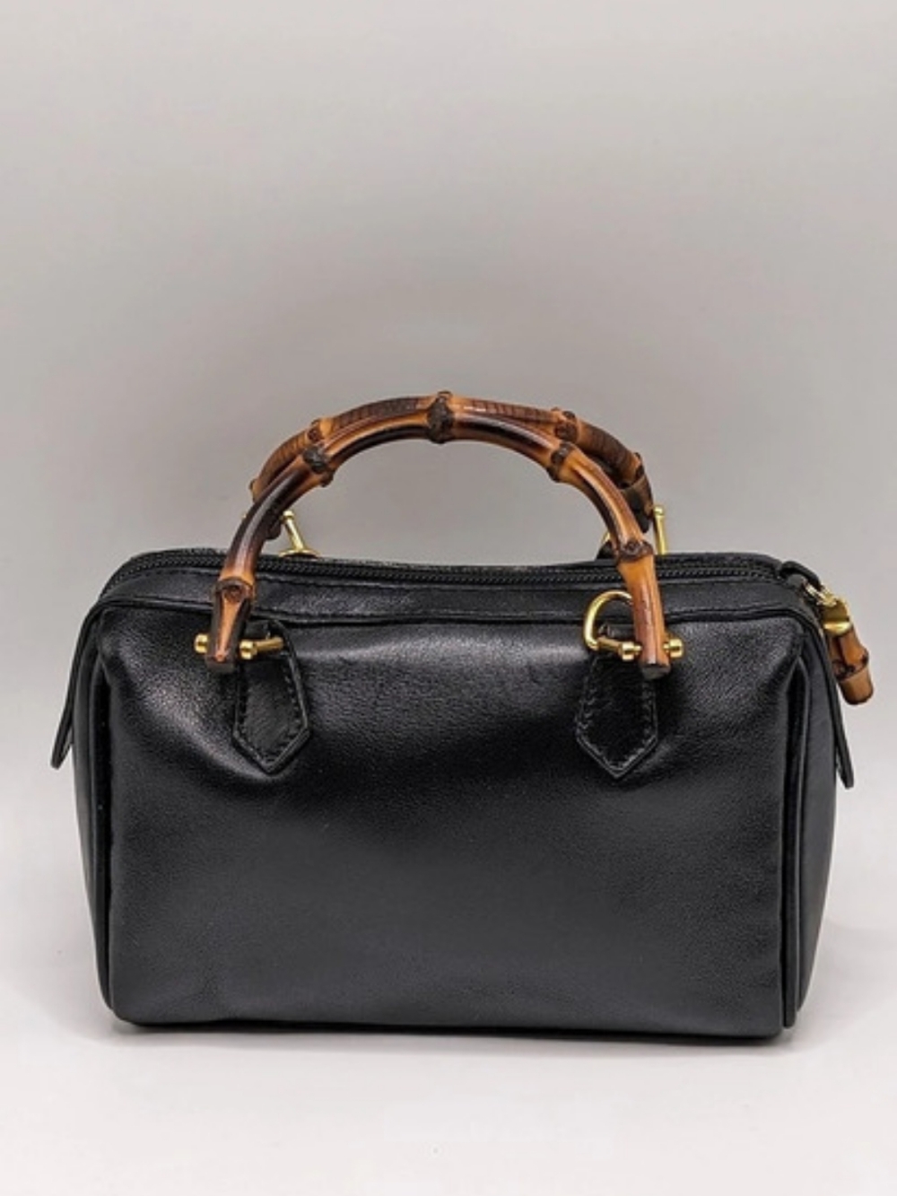 Vintage Gucci Black Leather Bamboo Mini Boston Bag